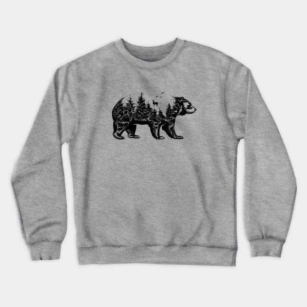 Bear Wilderness Double Exposure Crewneck Sweatshirt by ZombieTeesEtc